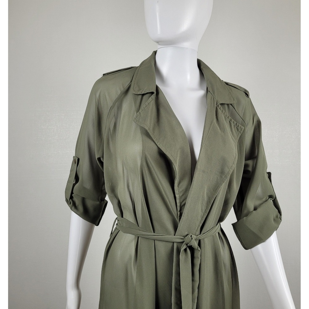 Olive Green Duster Cardigan Sheer Trench Style Womens - Large - Picture 4 of 10